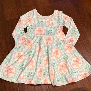 Girls' Long Sleeve Gingerbread Twirl Dress - Pink & Mint